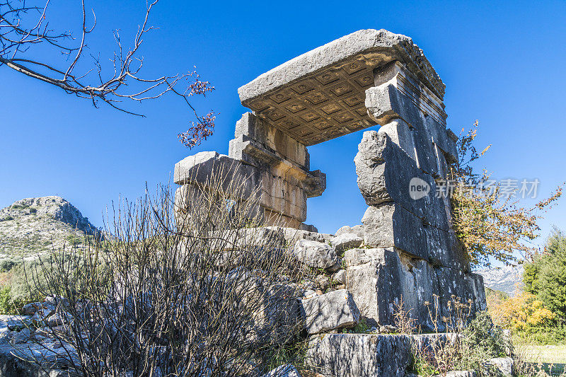 来自Dodurga村的Sidyma古城。Fethiye, Mugla，土耳其。